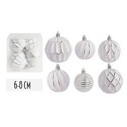 Lilium Kugle set/6  6-8 cm belo/ srebrne 50380