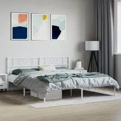 shumee vidaXL Kovinski posteljni okvir z vzglavjem bel 183x213 cm