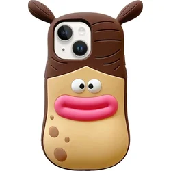 3D Fun ovitek za iPhone 15, interaktivna usta - rumeno-rjava