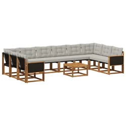 Set vanjskih sofa s jastukom 11 pcs Prirodna i Svjetlosiva