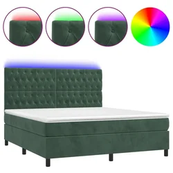 Vidaxl Box spring postelja z vzmetnico LED tem. zelena 180x200cm žamet