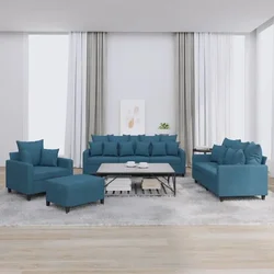 4-dijelni set sofa s jastucima plavi baršunasti