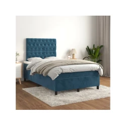 Den Box spring postelja z vzmetnico temno modra 120x200 cm žamet