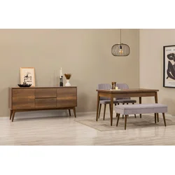 HANAH HOME Vina 02 0701 Walnut Grey Produživi trpezarijski sto, stolice i konzola (5 komada))