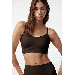 Trendyol Dark Brown Seamless Strappy Knitted Bustier