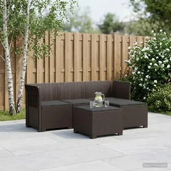 vidaXL 4-sedežna vrtna sofa z blazinami, rattan videz PP Rjava