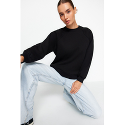 Trendyol Black Relaxed Basic Raglan Sleeve Crew Neck Knitted Sweatshirt