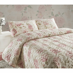 Lagani krem ??prošivenii prekrivač za bračni krevet s jastučnicama Care, 200 x 220 cm