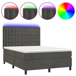 Vidaxl Box spring postelja z vzmetnico LED temno siva 140x200 cm žamet