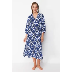 Trendyol Ethnic Pattern Wide Fit Midi Woven 100% Cotton Beach Dress