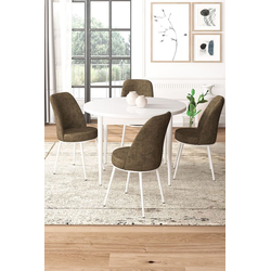 Hanah Home Set Trpezarijski sto i 4 stolice, Braon-beli