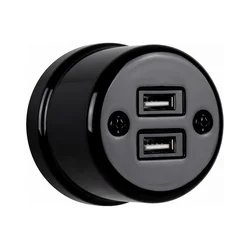 Elhard - Keramička retro utičnica 2xUSB-A crna