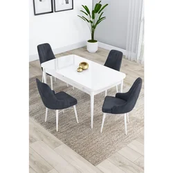 Hanah Home trpezarijski set Kar, sto na razvlačenje i 4 stolice, bela ploča, antracit tkanina Babyface