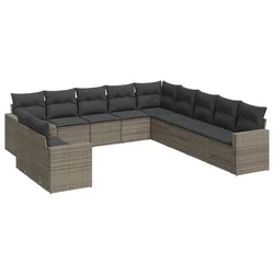 11-dijelni set vrtnih sofa od poliratana s jastucima sivi