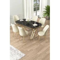 Hanah Home Set Trpezarijski sto i 6 stolica Lai, Krem-crni