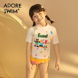 Adoreswim Jednodelni kupaći kostim za devojčice, Žuto-beli
