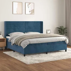 Greatstore Box spring postelja z vzmetnico temno modra 200x200 cm žamet