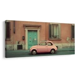 Slika vintage avto pred hišo - 60x30