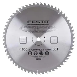 Kružna testera za drvo TCT 600mm x 4,5/3,5mm x 30mm 60T Festa