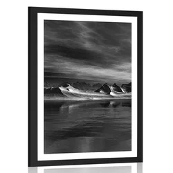 Plakat s paspartujem futuristični planet v črnobeli varianti - 60x90 silver