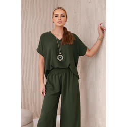 Kesi Włoski Set with necklace blouse + pants khaki