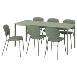 VIHALS / VIHALS Sto i 6 stolica, zelena/zelena Tibbleby sivozelena, 120/180x74 cm