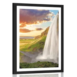 Plakat s paspartujem veličasten slap na Islandiji - 30x45 silver