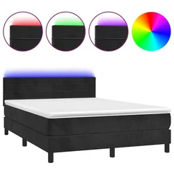 Vidaxl Box spring postelja z vzmetnico LED črna 140x190 cm žamet