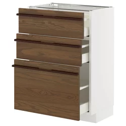 METOD / MAXIMERA Podni element s 3 fioke, bela/Stensta tamnobraon jasenov furnir, 60x37 cm