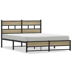 Vidaxl Kovinski posteljni okvir brez vzmetnice sonoma hrast 150x200 cm