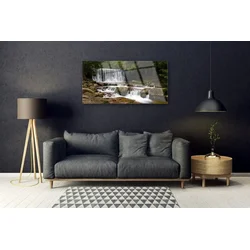 tulup.si Slika na steklu Forest slap narava 100x50 cm 4 obešalnika