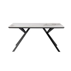 Trpezarijski sto Base Bela Keramicka ploca/ Crne metalne noge 1600x895x755mm
