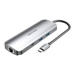 9 u 1 USB-C na HDMI/USB-C/USB x2/RJ45/SD/TF/TRRS/3,5mm - Sivi