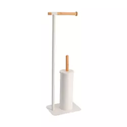 TENDANCE DRŽAČ TOALET PAPIRA I WC ČETKA 22X16X69,5CM METAL/BAMBUS BELA