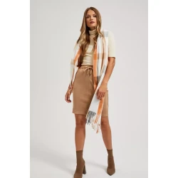 Marisse Orange Checkered Scarf With Fringes