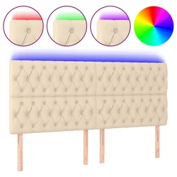 Vidaxl LED posteljno vzglavje krem 180x7x118/128 cm blago