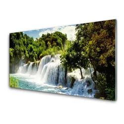 tulup.si Slika na steklu Forest slap narava 140x70 cm 2 obešalnika