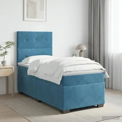 vidaXL Postelja boxspring z vzmetnico Modra 90 x 200 cm Žamet