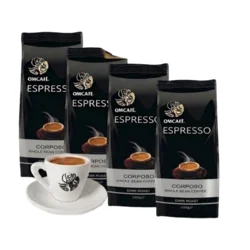 Omcafe Espresso Corposo, 4x1 kg + 6 šoljica