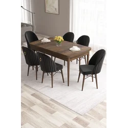 Hanah Home Set Trpezarijski sto i 6 stolica Roz, Crno-braon