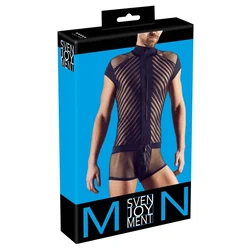 NEK Men’s Playsuit S Black Mesh Striped Design with Front Zipper OSV063A