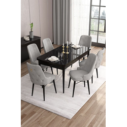 Hanah Home Set Trpezarijski sto i 6 stolica Are, Sivo-crni