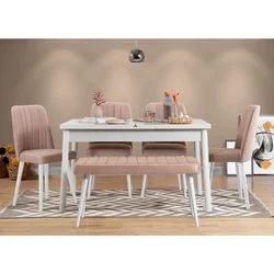 Hanah Home Set trpezarijski sto, 4 trpezarijske stolice i klupa Santiago Belo-Bež