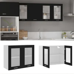 Viseći stakleni ormarić Lyon crni 80x31x60 cm, inženjerski drvo