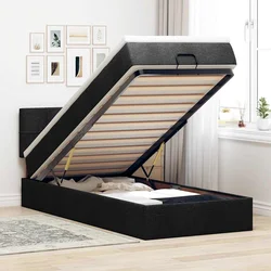 Otomanski krevet s madracem i LED crna 80x200cm tkanina