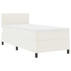 Vidaxl LED Box Spring Postelja z vzglavjem Krema in bela 100 x 200 cm