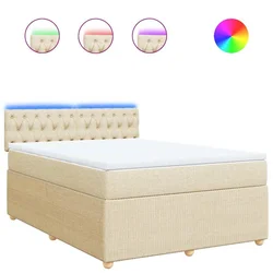 Vidaxl Box spring postelja z vzmetnico krem 140x190 cm blago
