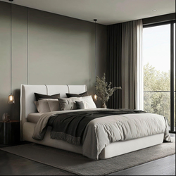 MID.YOU OBLAZINJENA POSTELJA 140 cm x 200 cm , les, tekstil, leseni material krem barve