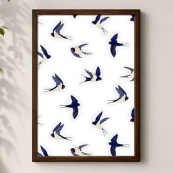 WallXpert uramljena MDF slika 3752KACT-046, lastavice u letu na beloj pozadini, 37 x 52 cm