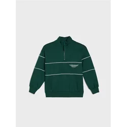 Sinsay - Trenerka half-zip sa natpisom - green spruce